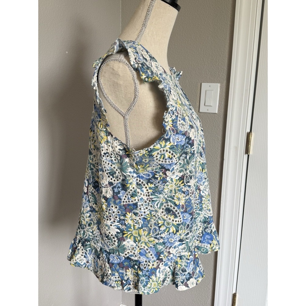Solitaire Floral Eyelet Lace Ruffled Hem Sleeveless Top Short Medium CottageCore - Picture 3 of 10